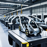 **

> Futuristic automotive factory interior. Robots using 3D printing to create intricate, lightweight car parts from advanced aluminum alloys. AI monitoring the process, ensuring quality and efficiency. Focus on cutting-edge technology and sustainable manufacturing.

**