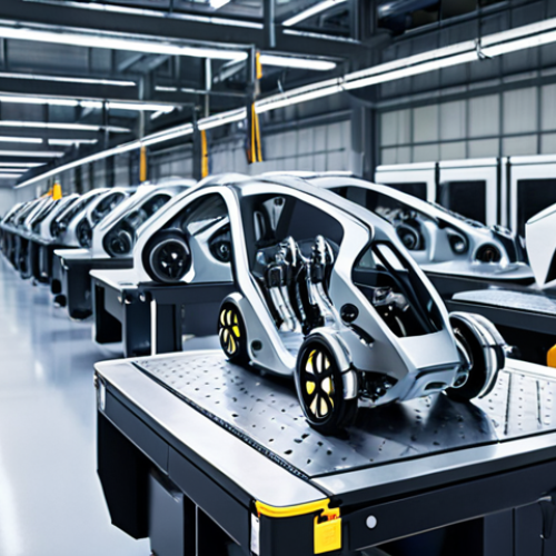 **

> Futuristic automotive factory interior. Robots using 3D printing to create intricate, lightweight car parts from advanced aluminum alloys. AI monitoring the process, ensuring quality and efficiency. Focus on cutting-edge technology and sustainable manufacturing.

**