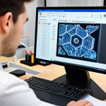 A dedicated professional engineer in their late 20s to early 30s, fully clothed in appropriate professional work attire, is seated at a well-organized desk. They are actively analyzing a digital past exam question on a laptop screen, while a small, real metal component sample or a basic microscope sits nearby, hinting at practical application. A notepad with analytical jottings is visible on the desk. The environment is a bright, functional office or a clean, modern lab setting. Clear, focused lighting highlights the work area. safe for work, appropriate content, fully clothed, modest, perfect anatomy, correct proportions, natural pose, well-formed hands, proper finger count, natural body proportions, professional photography, high quality, realistic, detailed.