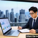 금속재료 연봉 협상 전략 - A modern Japanese office scene showing a professional metal materials engineer preparing a detailed ...