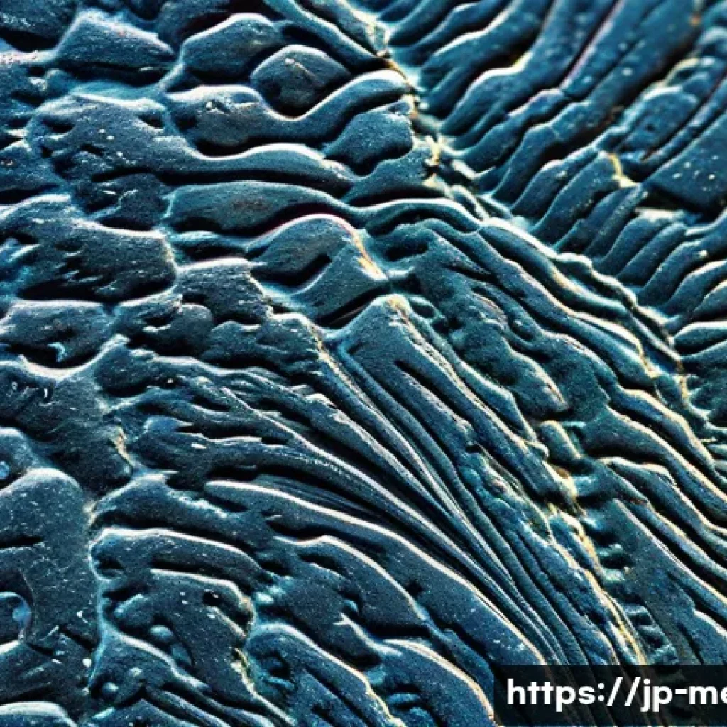 강재 열처리 성공 사례 - A detailed close-up of a steel sample under a high-powered microscope showing the microstructure tra...