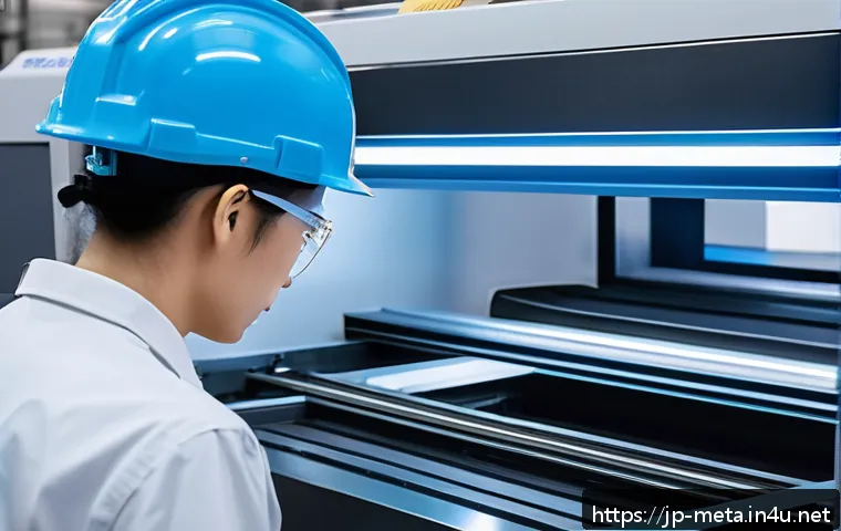 금속재료 분야 인턴십 경험기 - A high-tech industrial workshop showcasing advanced laser metal cutting machines in operation, produ...