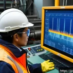 금속 피로 해석 실무 - A high-tech industrial inspection scene featuring an engineer in safety gear using advanced ultrason...